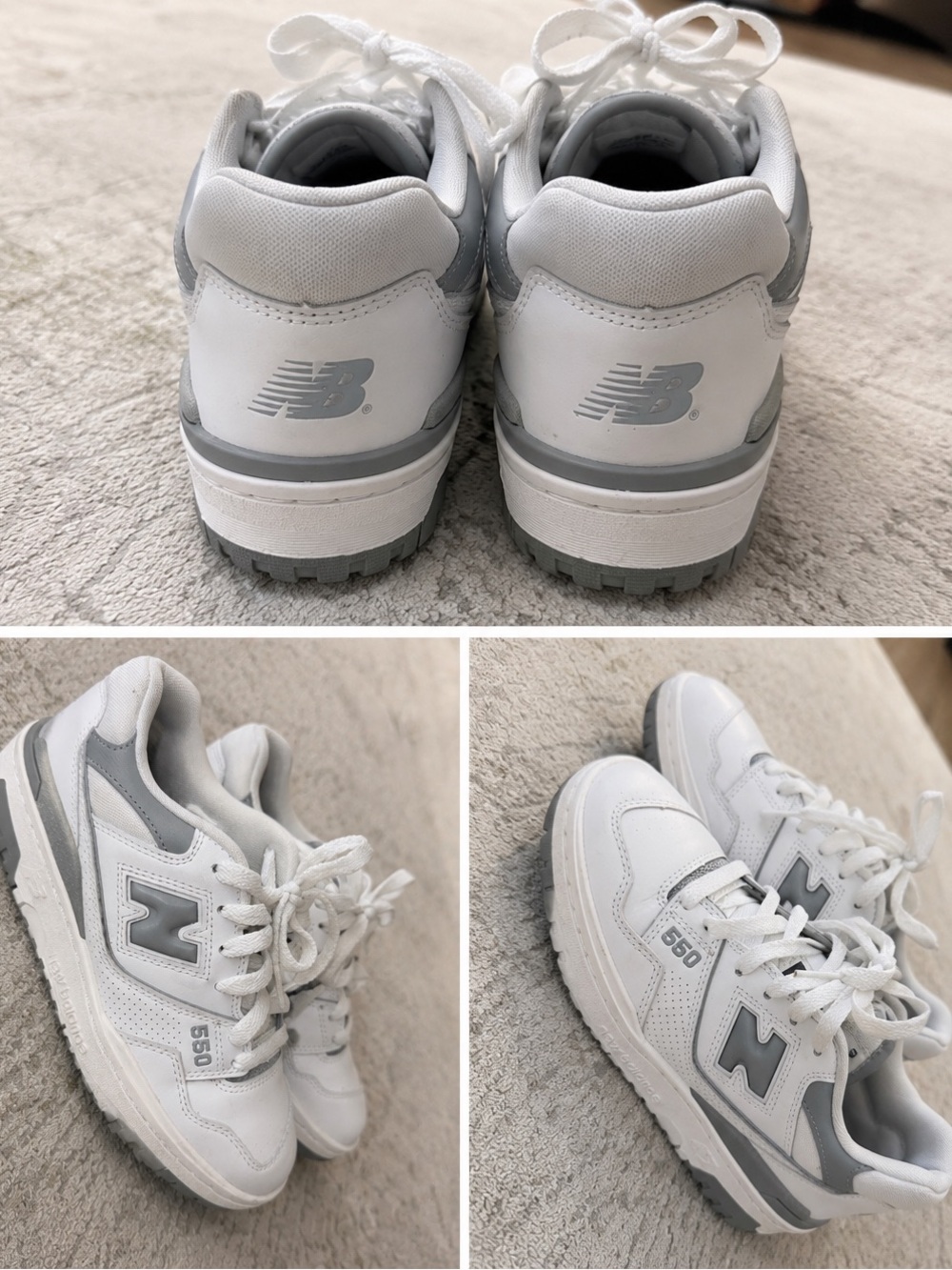New Balance White and Light Gray 550 Retro Sneakers